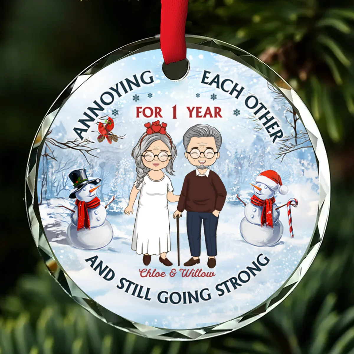Old Couple Annoying Each Other - Personalized Custom Glass Ornament - Image 5