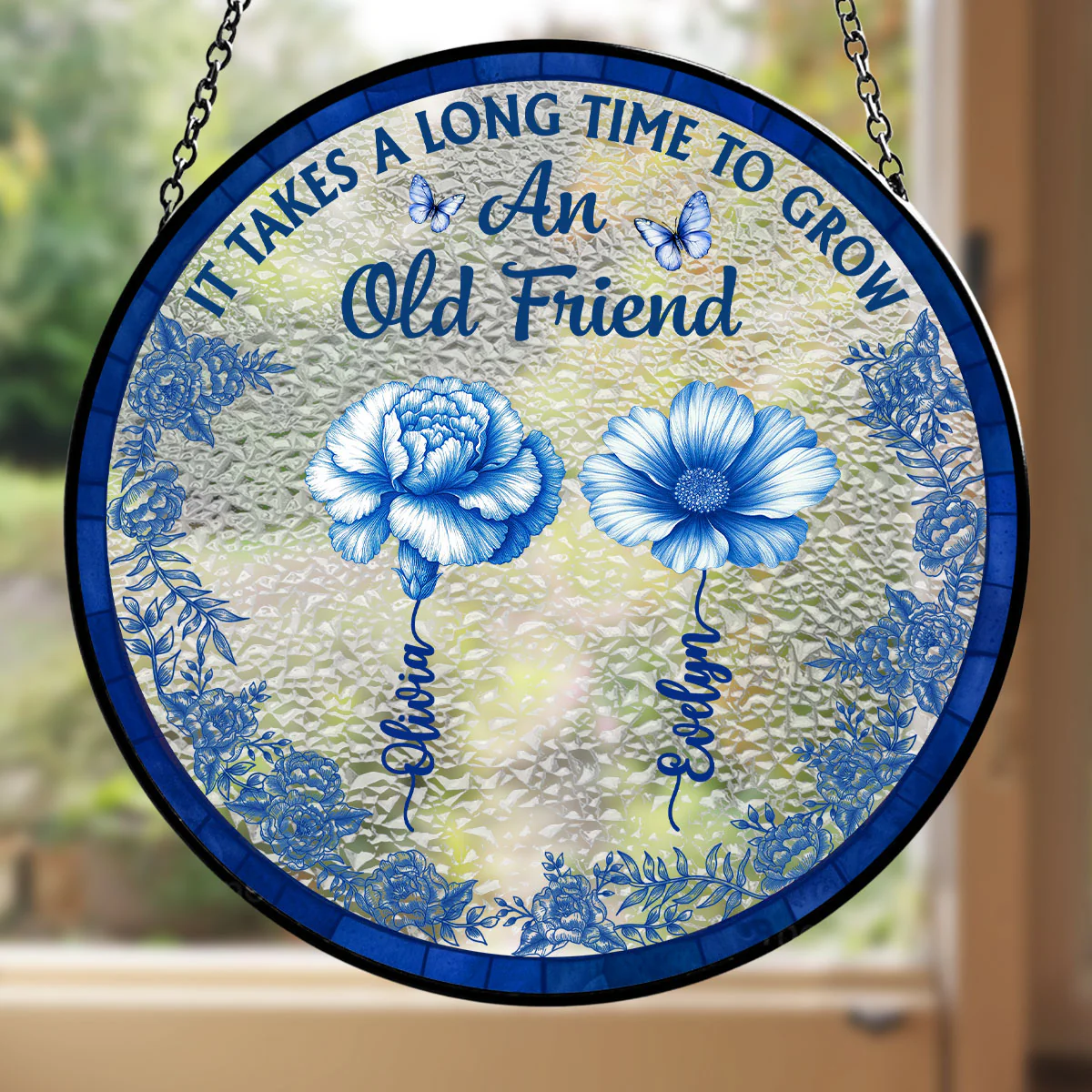 Old Friend Bloom - Personalized Custom Window Hanging Suncatcher