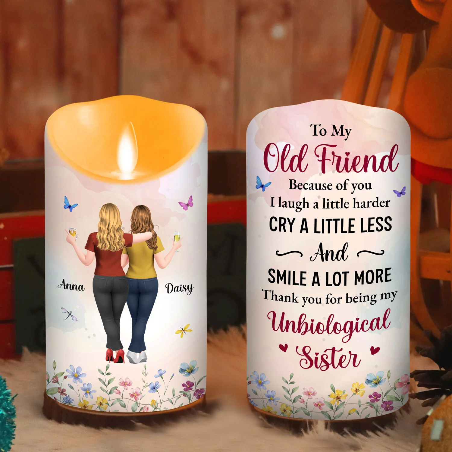Old Friend Unbiological Sister - Personalized Custom LED Candle