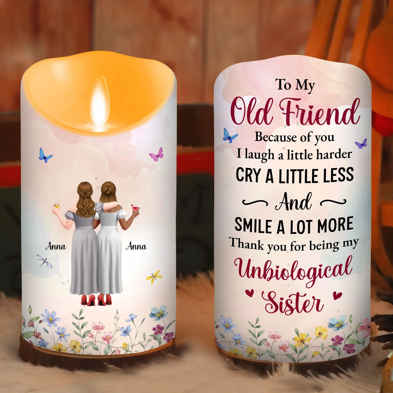 Old Friend Unbiological Sister - Personalized Custom LED Candle - Image 6