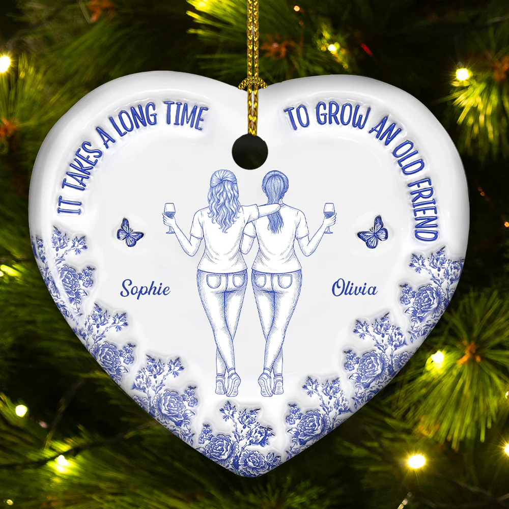Old Friends Grow Together - Personalized Custom 3D Inflated Effect Ceramic Ornament