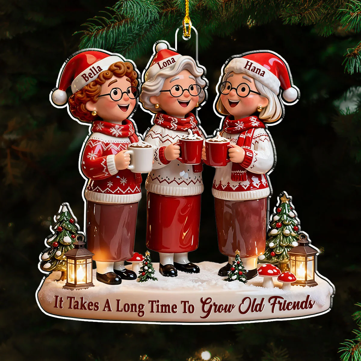 Old Friends New Memories - Personalized Custom Acrylic Ornament - Image 4