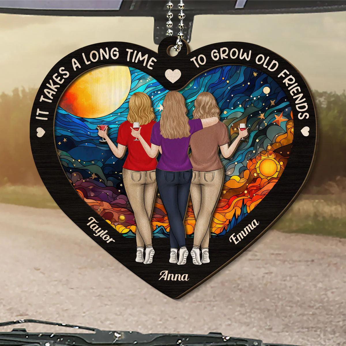 Old Friends Take Time To Grow - Personalized Custom 2-Layered Wood Car Ornament - Image 3