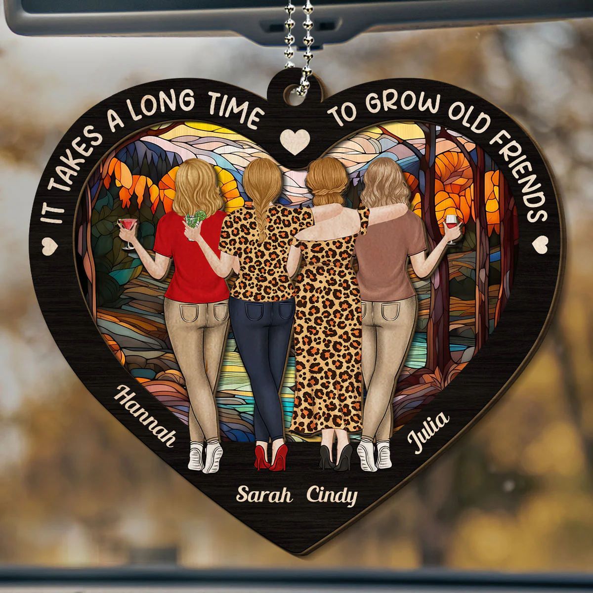 Old Friends Take Time To Grow - Personalized Custom 2-Layered Wood Car Ornament - Image 4