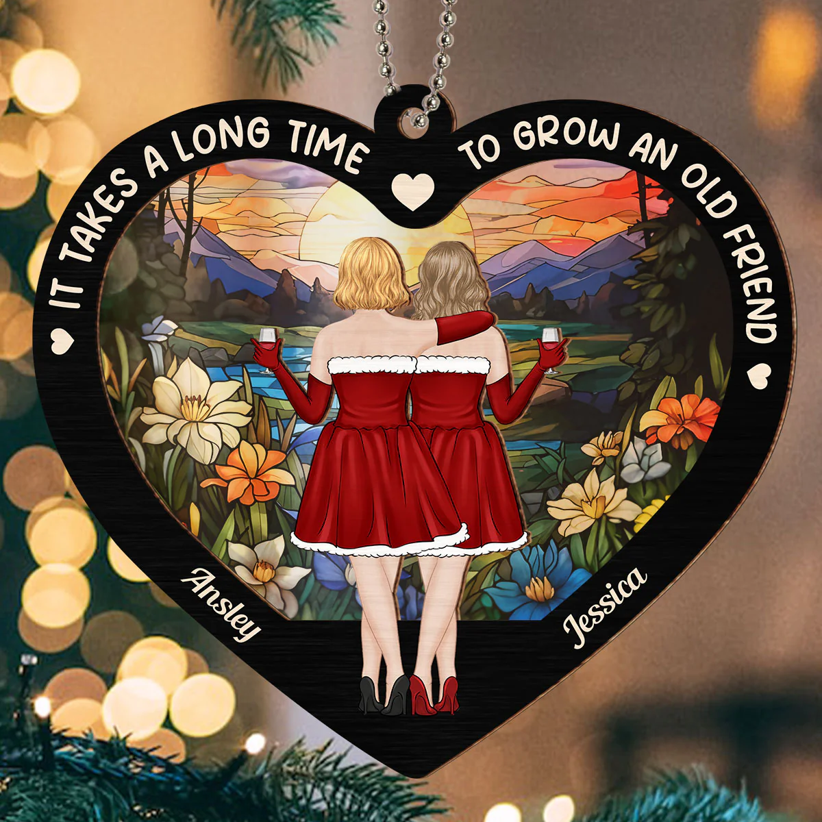 Old Friends Take Time To Grow - Personalized Custom Suncatcher Ornament - Image 3