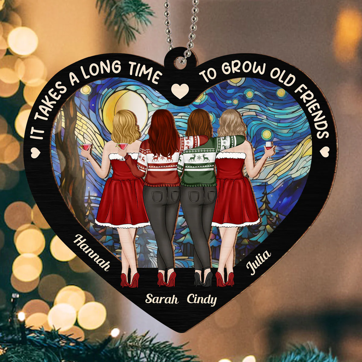 Old Friends Take Time To Grow - Personalized Custom Suncatcher Ornament - Image 4