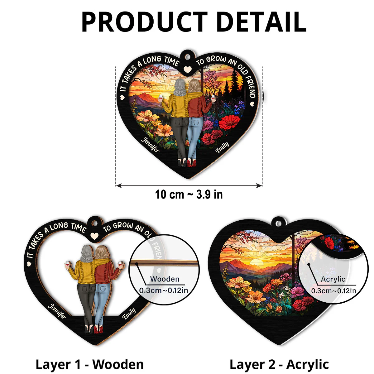 Old Friends Take Time To Grow - Personalized Custom Suncatcher Ornament - Image 5