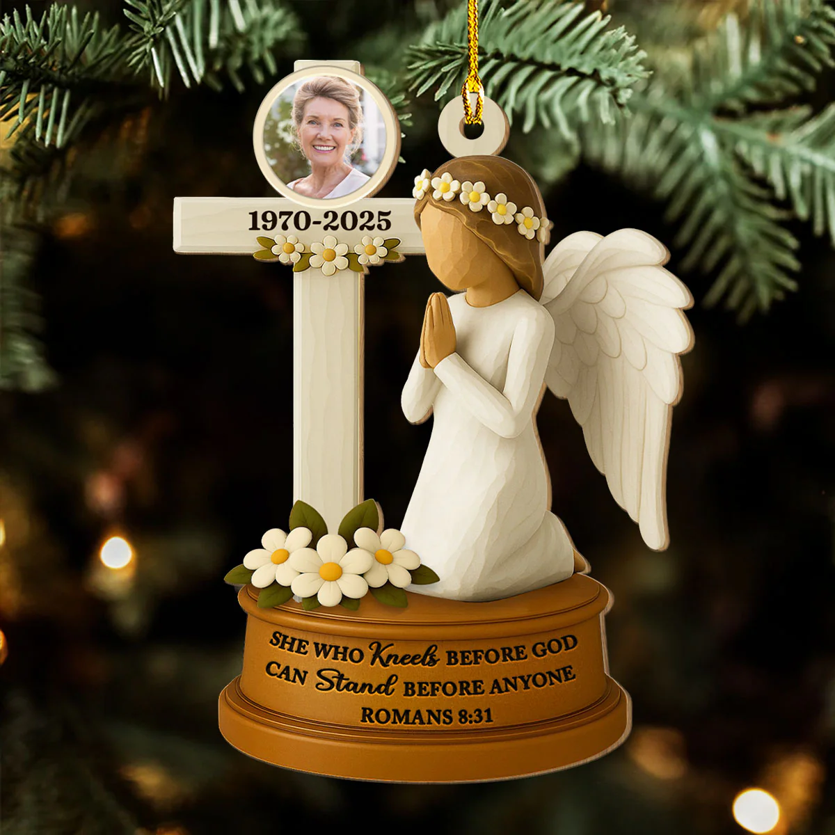On Angels Wings - Personalized Custom 3D Effect Wood Ornament - Image 2