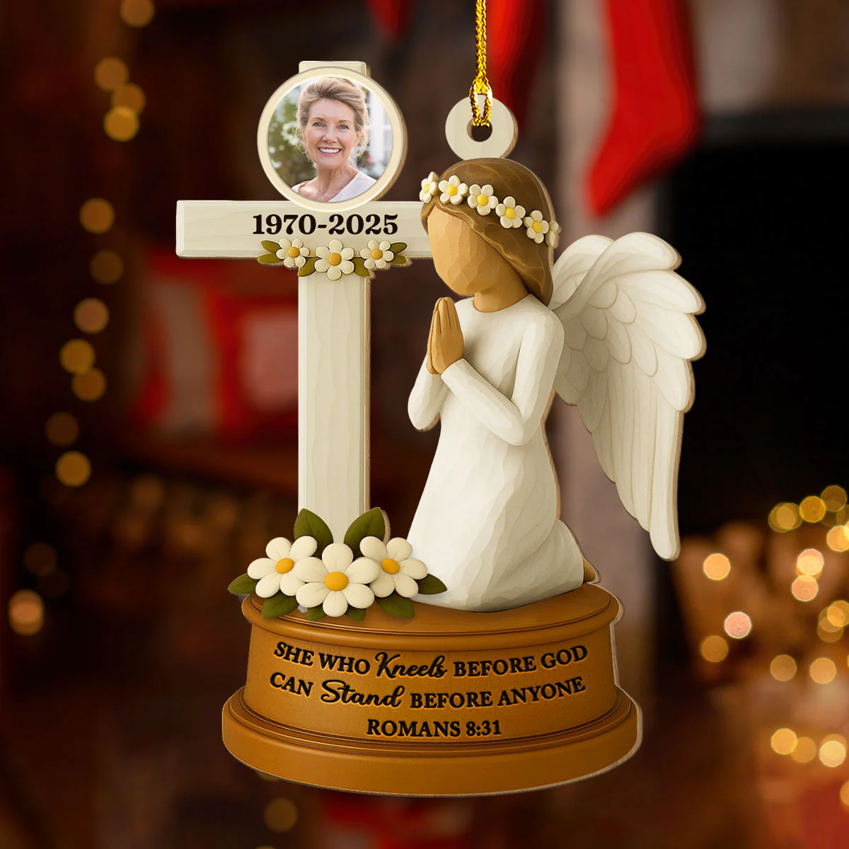 On Angels Wings - Personalized Custom 3D Effect Wood Ornament - Image 3