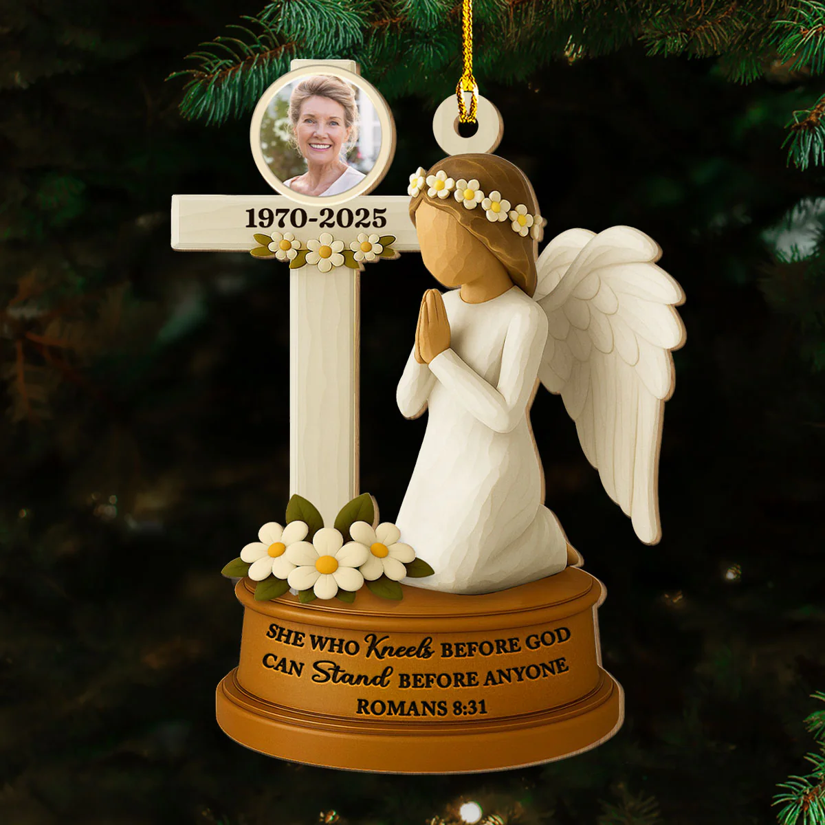 On Angels Wings - Personalized Custom 3D Effect Wood Ornament - Image 4