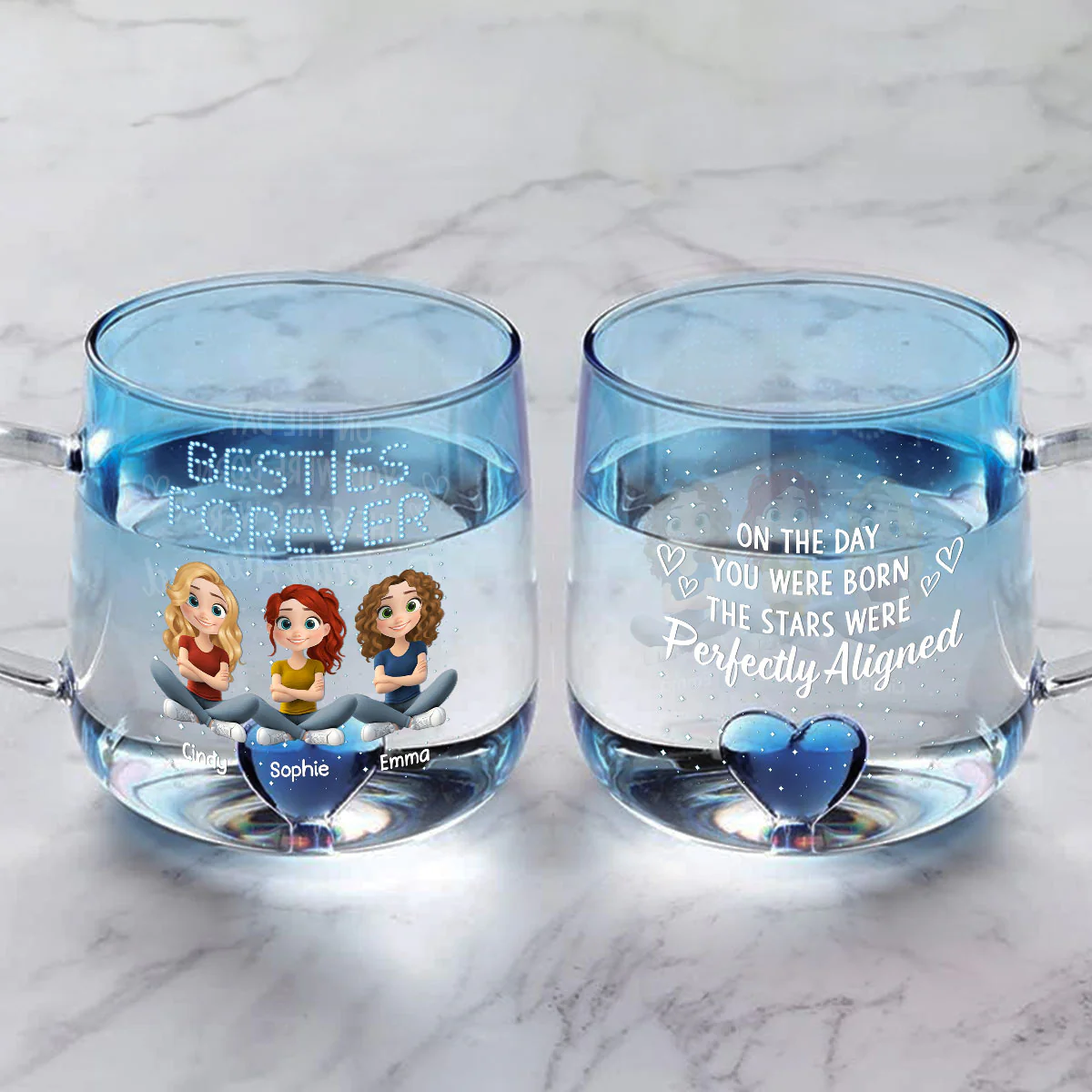 On The Day You Were Born - Personalized Custom Blue Gradient Glass Mug - Image 2