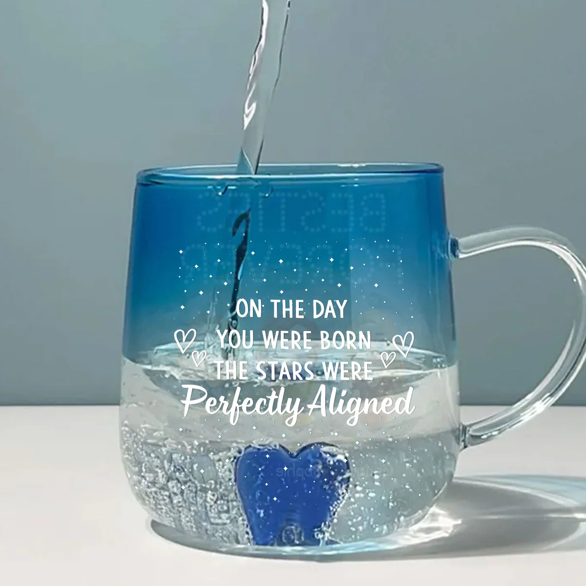 On The Day You Were Born - Personalized Custom Blue Gradient Glass Mug - Image 3