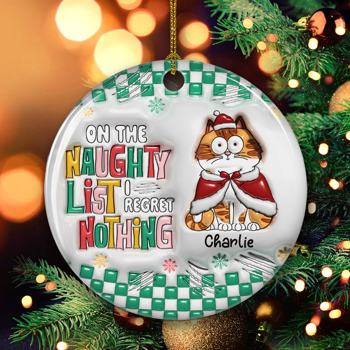 On The Naughty List We Regret Nothing - Personalized Custom 3D Inflated Effect Ceramic Ornament - Image 2