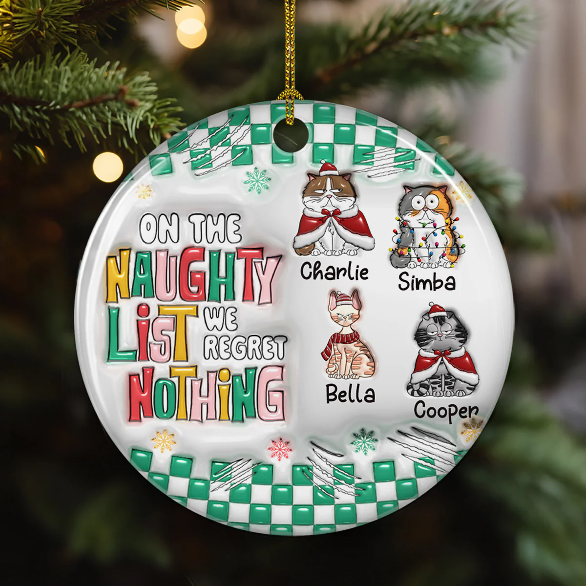 On The Naughty List We Regret Nothing - Personalized Custom 3D Inflated Effect Ceramic Ornament - Image 3