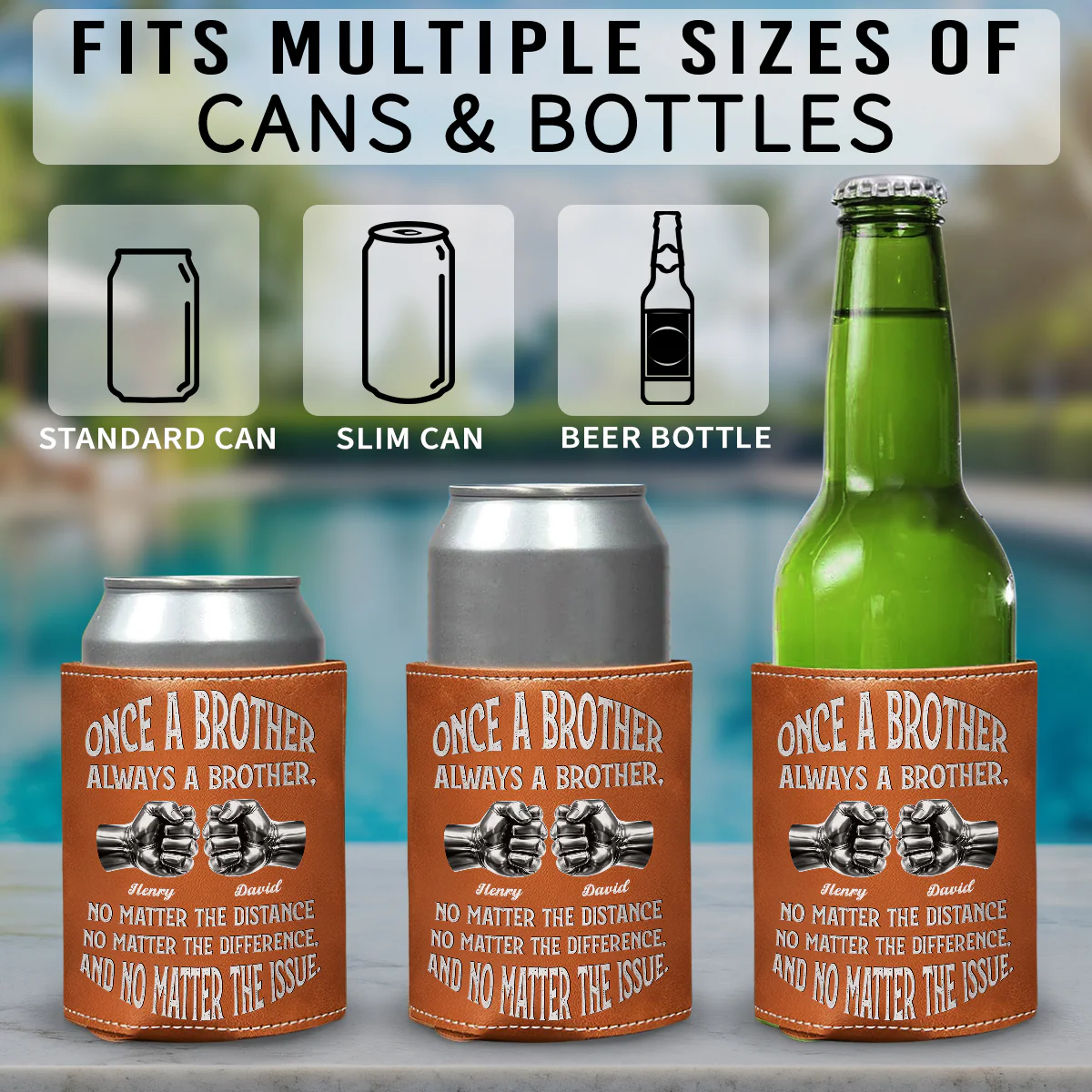 Once A Brother And Always A Brother - Personalized Custom Leather Can Cooler Holder - Image 5