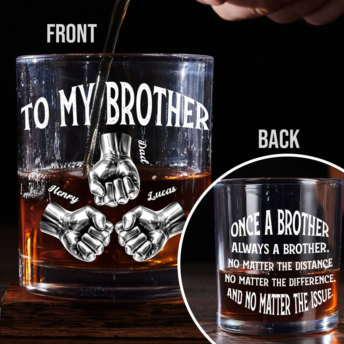 Once A Brother And Always A Brother - Personalized Custom Whiskey Glass - Image 2