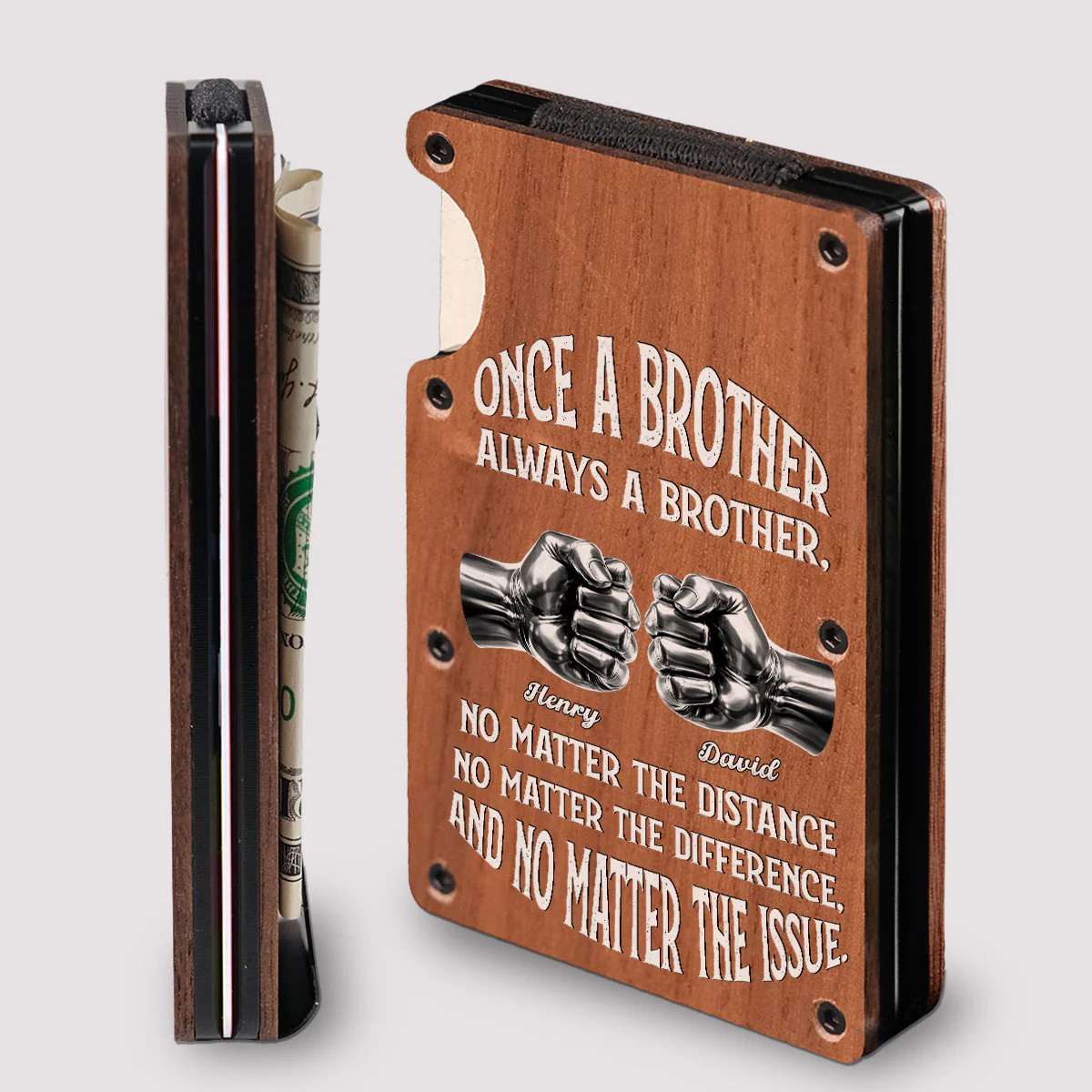 Once A Brother And Always A Brother - Personalized Custom Wooden Card Holder - Image 2