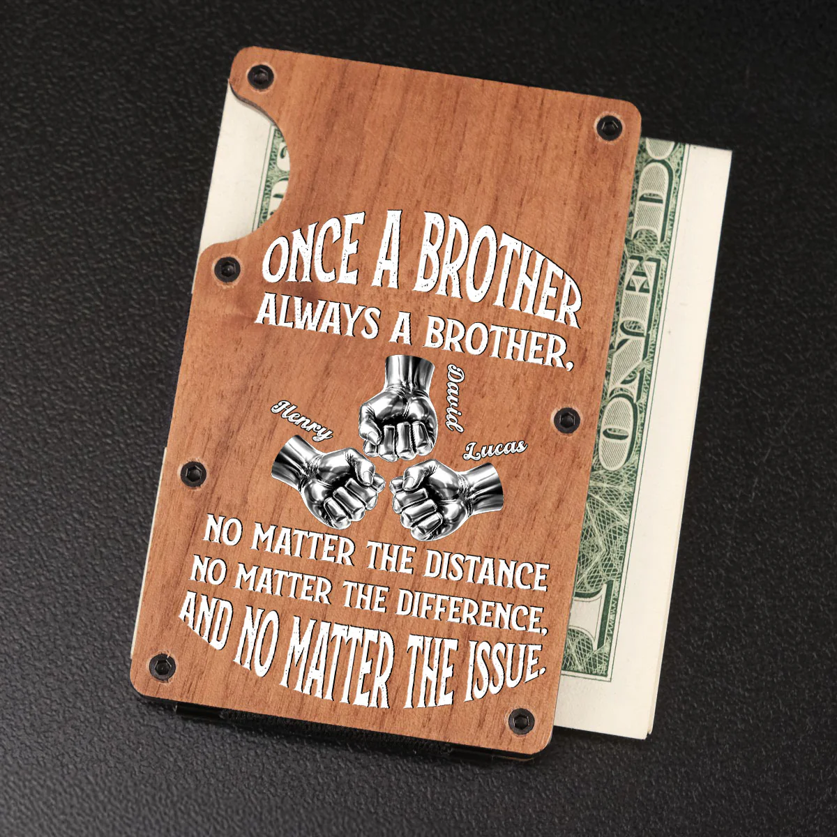 Once A Brother And Always A Brother - Personalized Custom Wooden Card Holder - Image 3