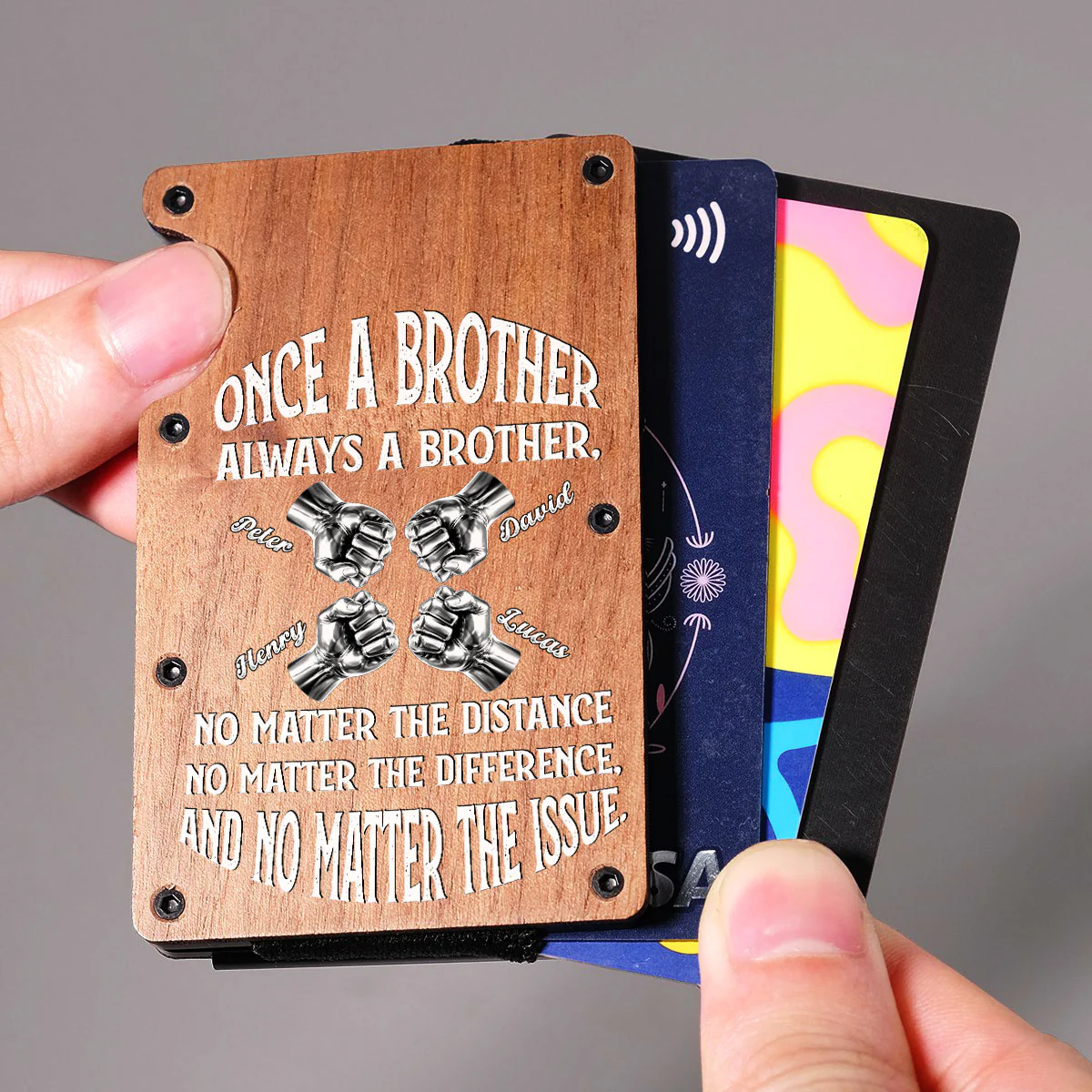 Once A Brother And Always A Brother - Personalized Custom Wooden Card Holder - Image 4