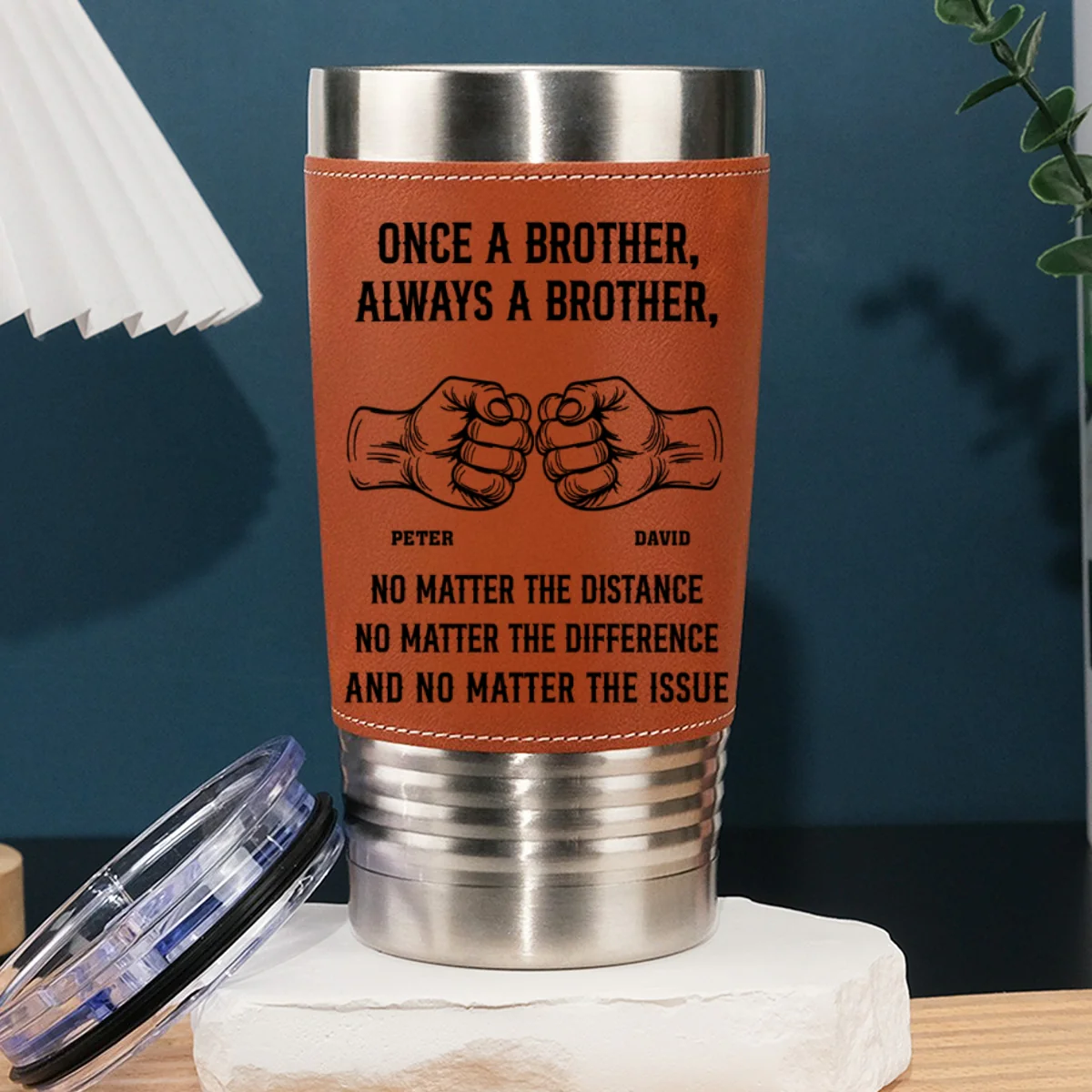 Once A Brother - Personalized Custom Engraved Leather Tumbler - Image 7