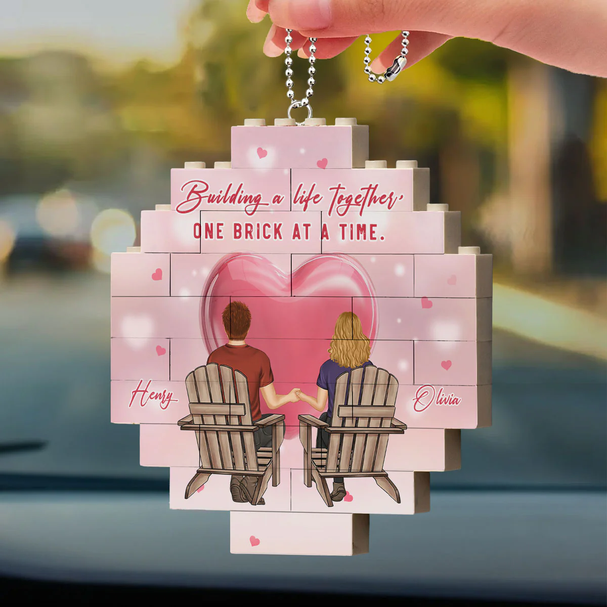 One Brick At A Time- Personalized Custom Puzzle Car Ornament - Image 2