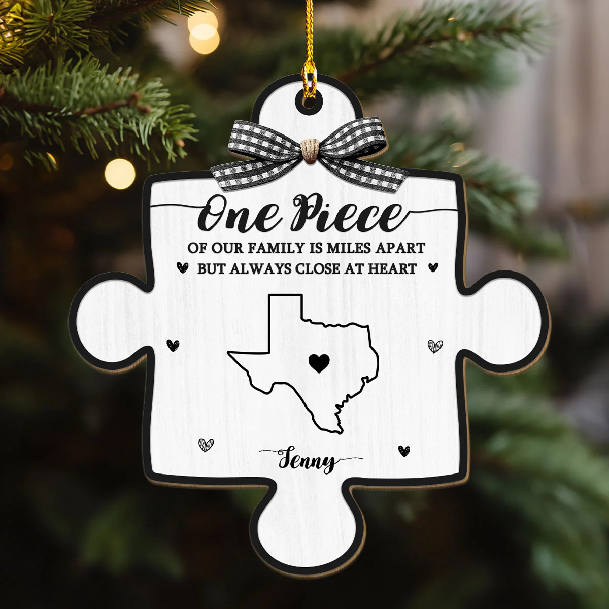 One Piece Of Family Miles Apart - Personalized Custom Wood Ornament - Image 2