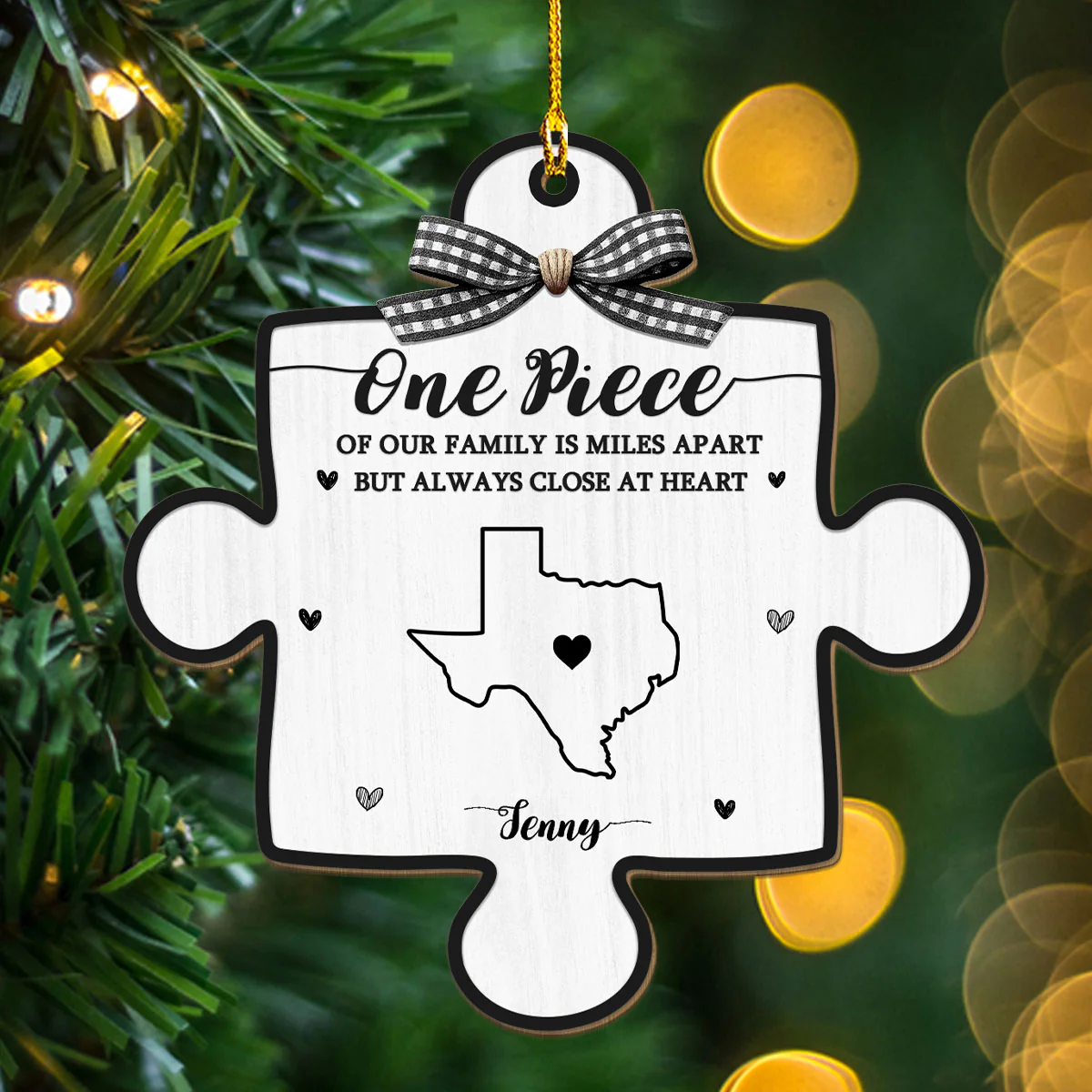 One Piece Of Family Miles Apart - Personalized Custom Wood Ornament - Image 3