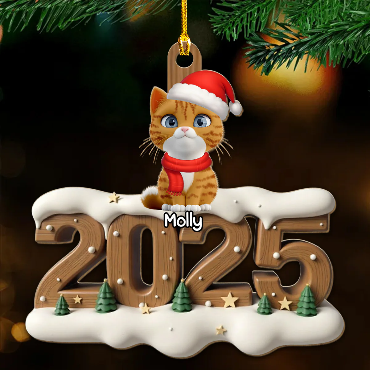 Only Cats This Year - Personalized Custom 3D Effect Wood Ornament - Image 2