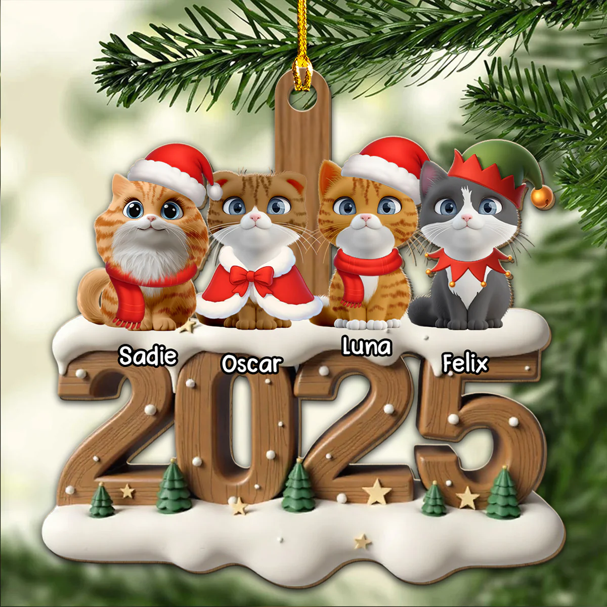 Only Cats This Year - Personalized Custom 3D Effect Wood Ornament - Image 4