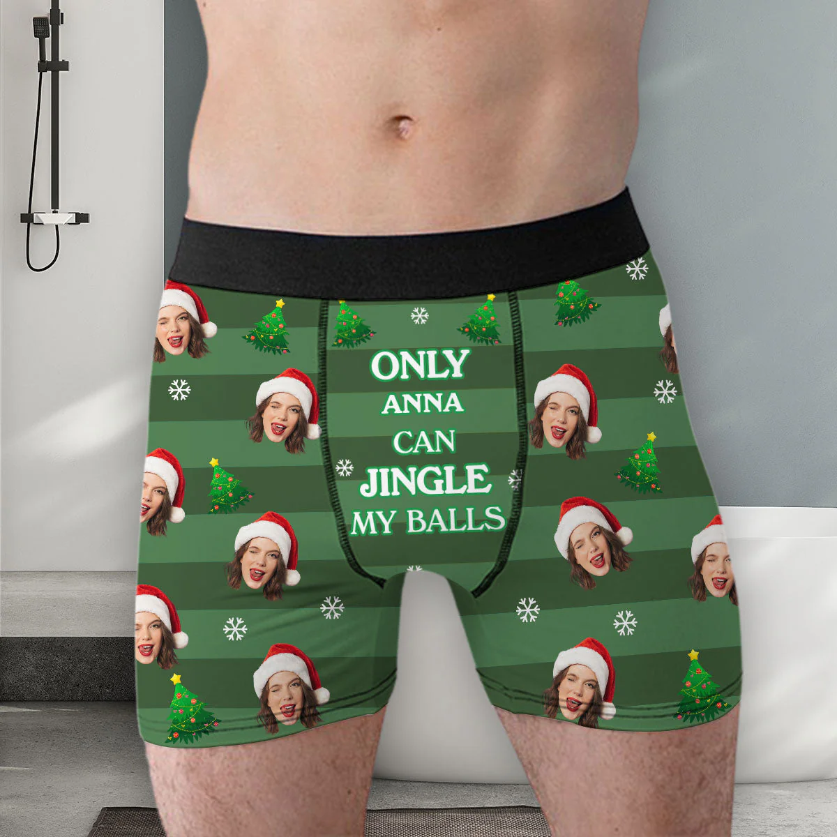 Only Her Can Jingle My Bells - Personalized Photo Men's Boxer Briefs - Image 2