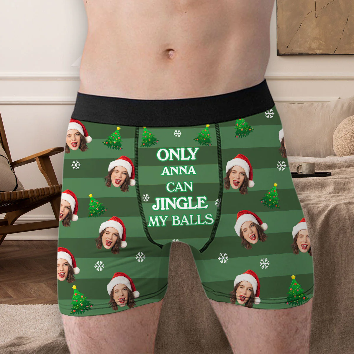 Only Her Can Jingle My Bells - Personalized Photo Men's Boxer Briefs - Image 4