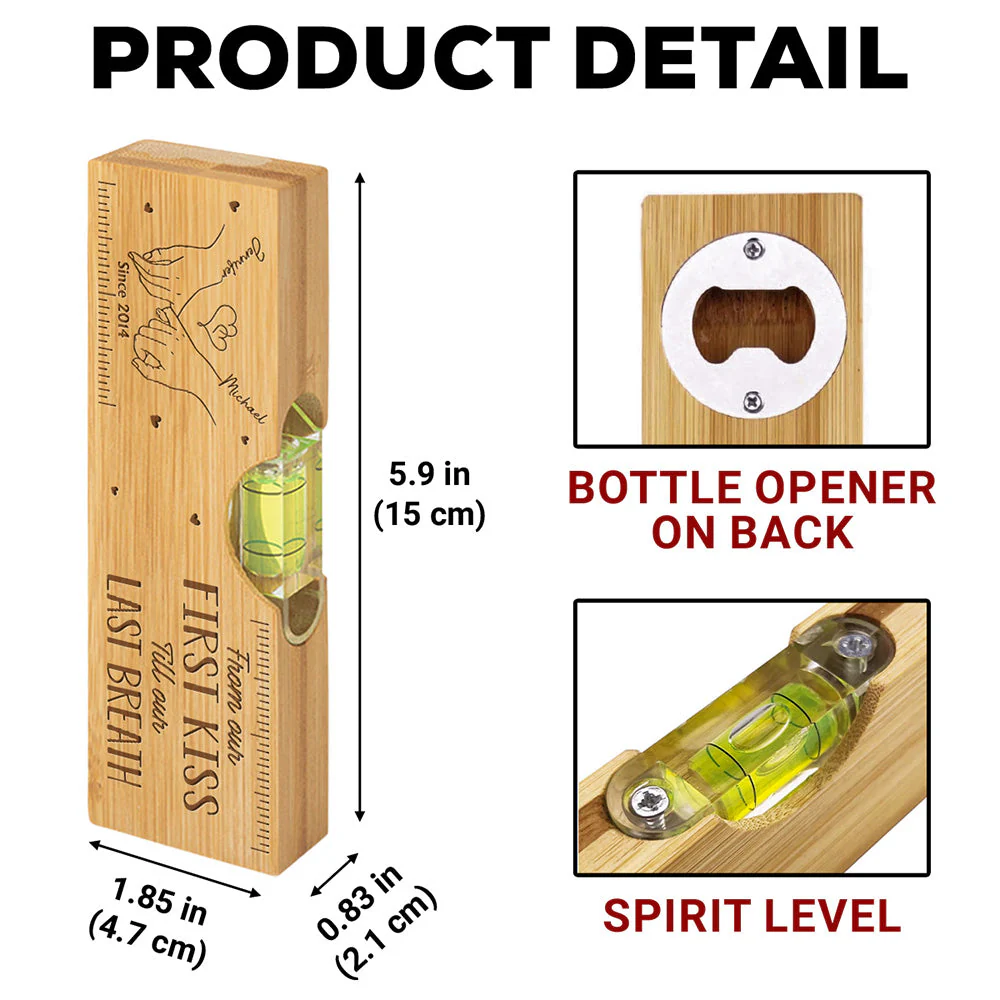 Only Love - Personalized Custom Engraved Wooden Spirit Level Bottle Opener - Image 5
