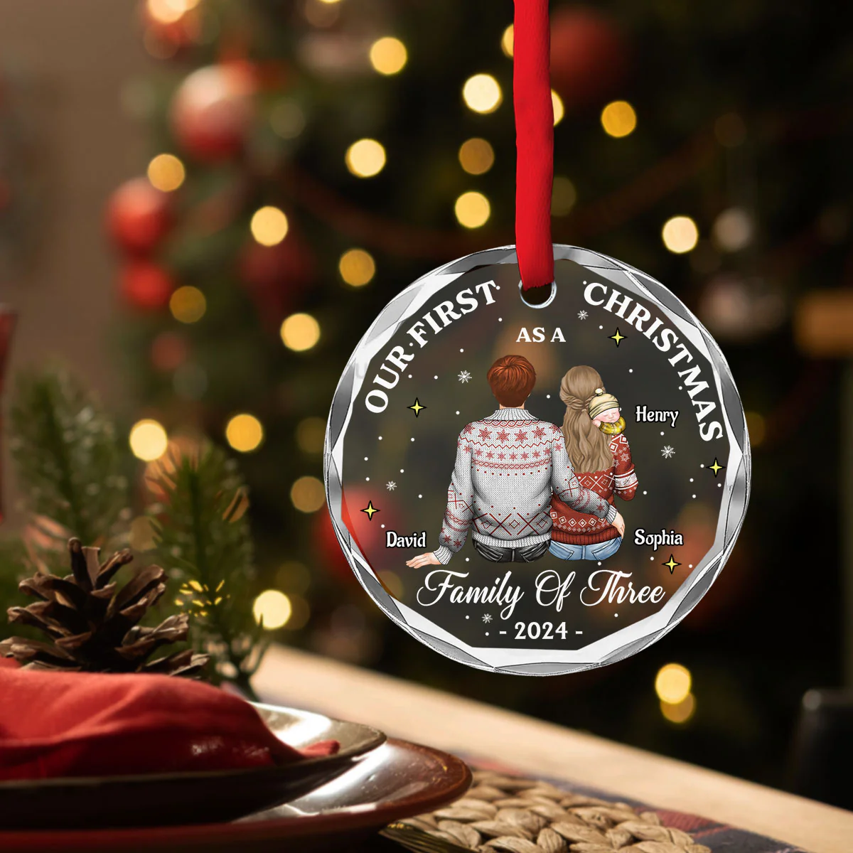 Our 1st Christmas As A Family - Personalized Custom Glass Ornament - Image 2
