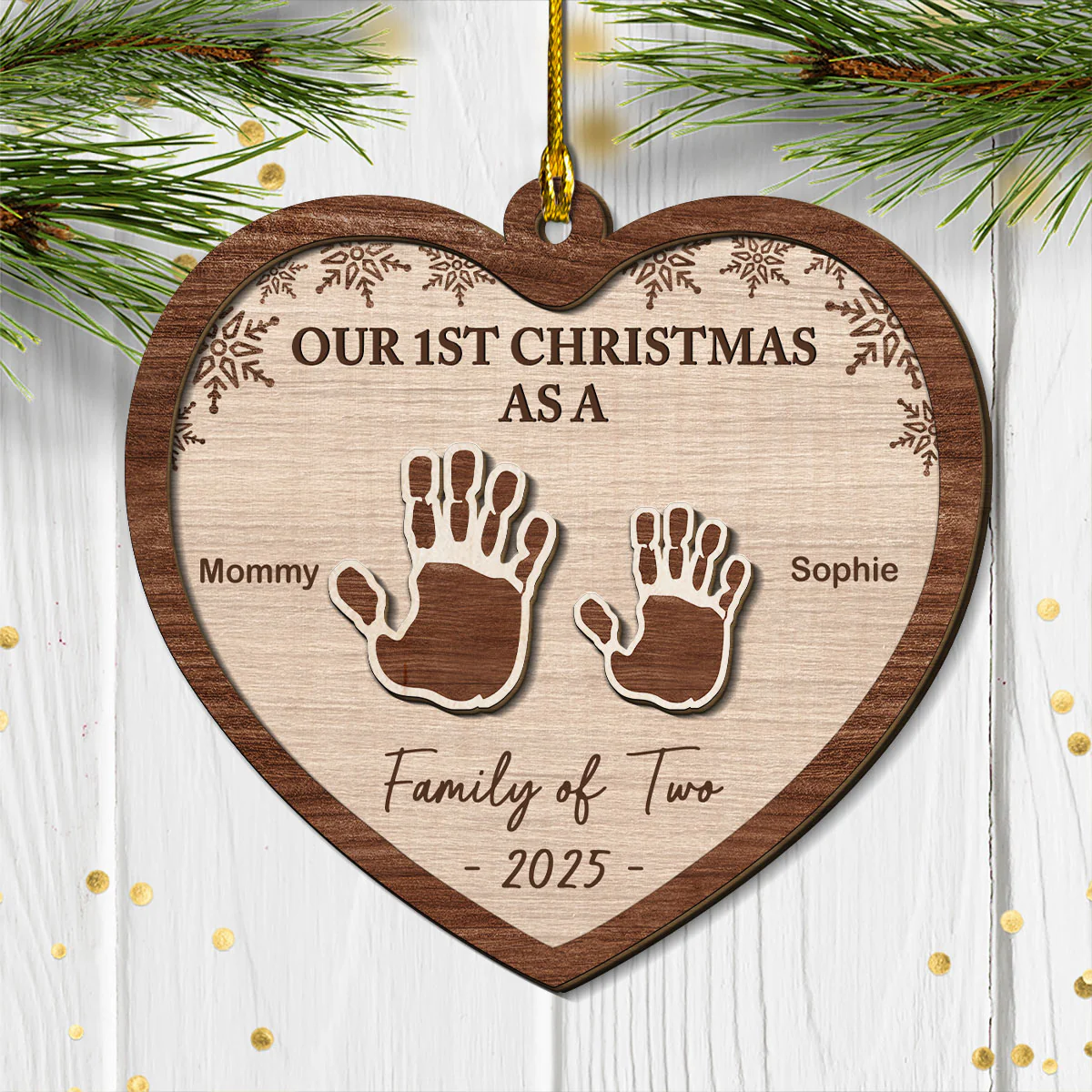 Our 1st Christmas Family - Personalized Custom Freeshape 2-Layered Wood Ornament - Image 3