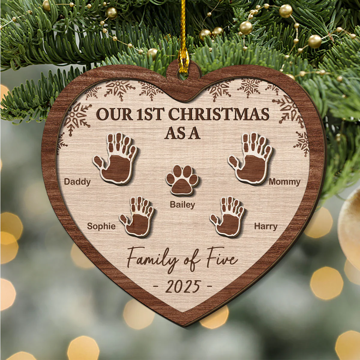 Our 1st Christmas Family - Personalized Custom Freeshape 2-Layered Wood Ornament - Image 4