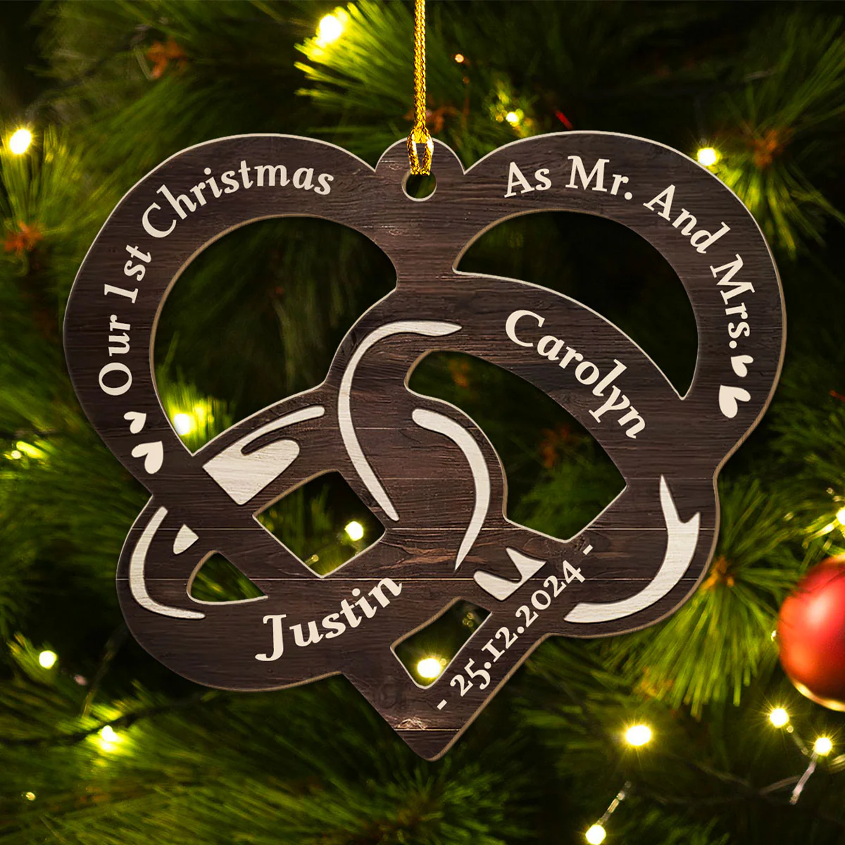Our 1st Christmas Married - Personalized Custom Wood Ornament - Image 2