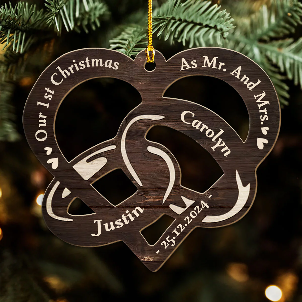Our 1st Christmas Married - Personalized Custom Wood Ornament - Image 3