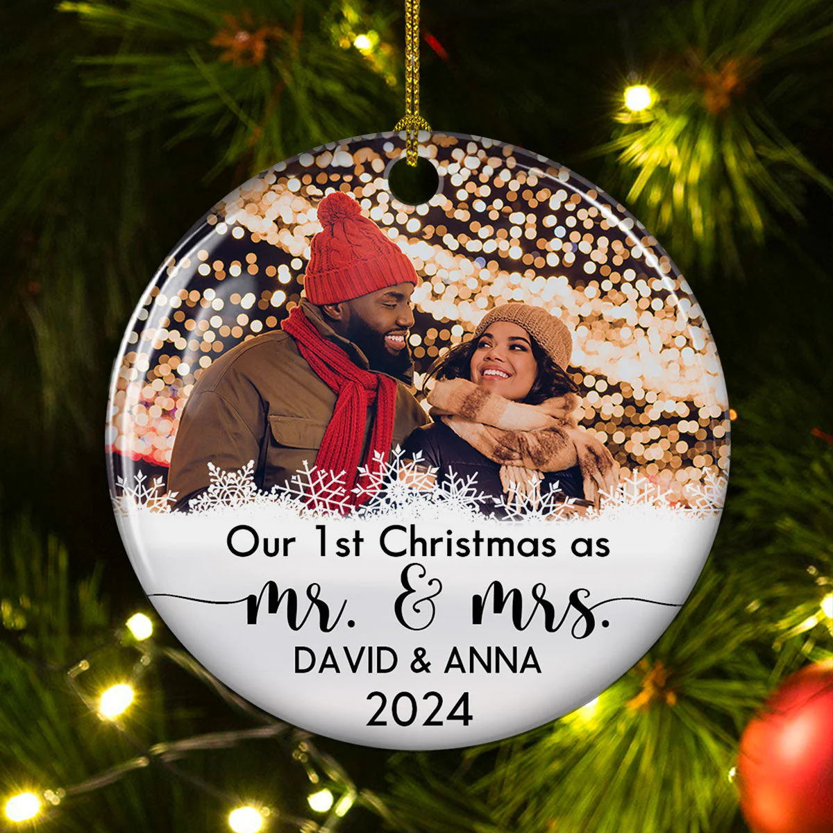 Our 1st Christmas - Personalized Custom Circle Ceramic Christmas Ornament - Image 2