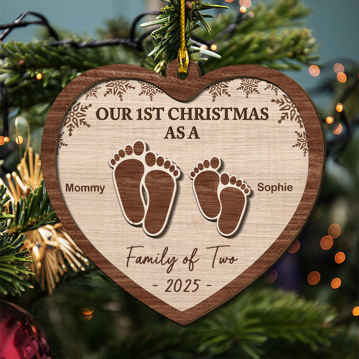 Our 1st Christmas - Personalized Custom Freeshape 2-Layered Wood Ornament - Image 2