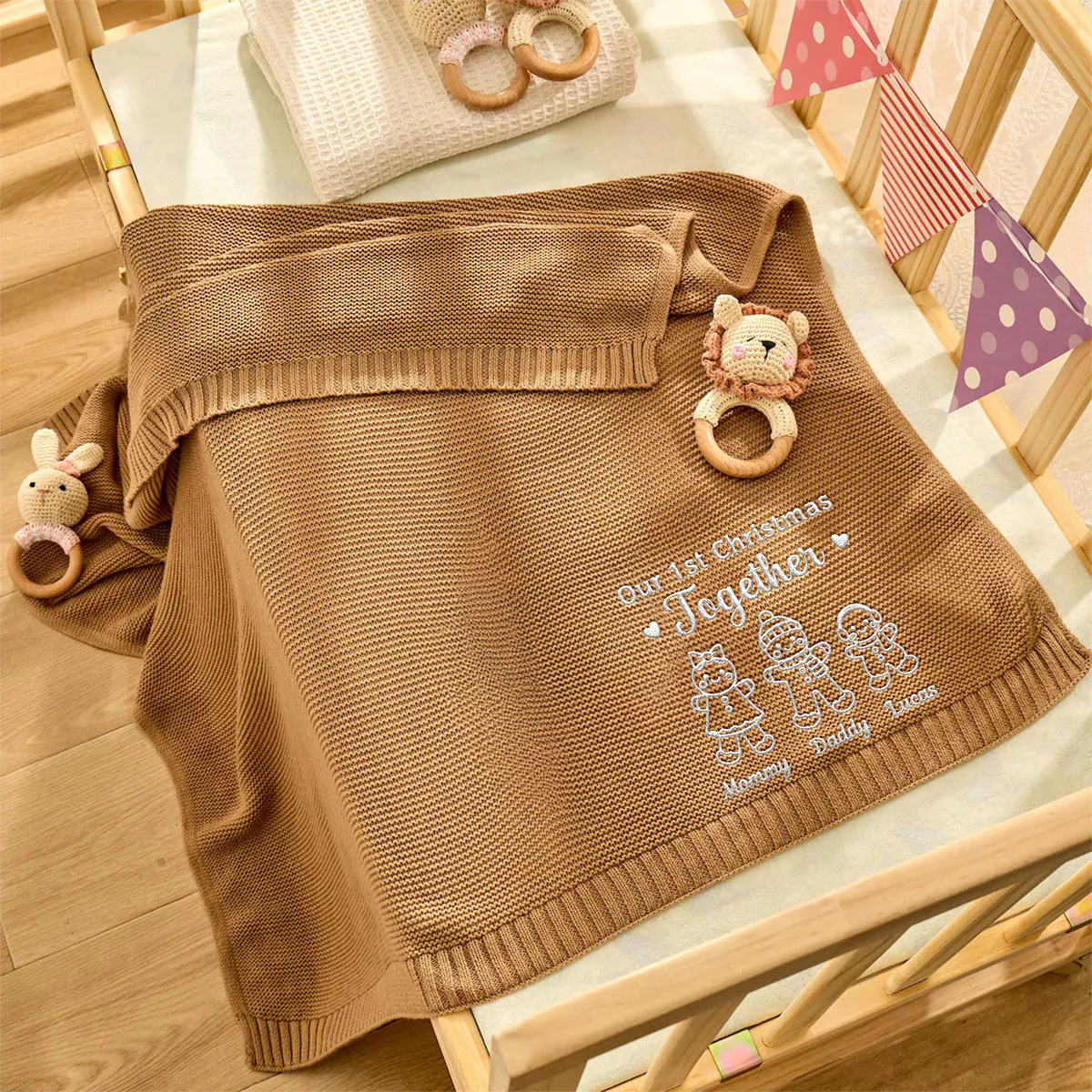 Our 1st Christmas Together - Personalized Custom Embroidered Knitted Baby Blanket - Image 3