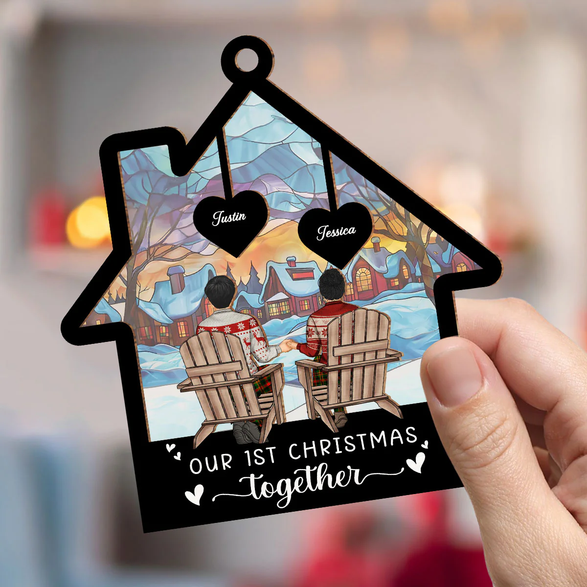 Our 1st Christmas Together - Personalized Custom Suncatcher Ornament - Image 2
