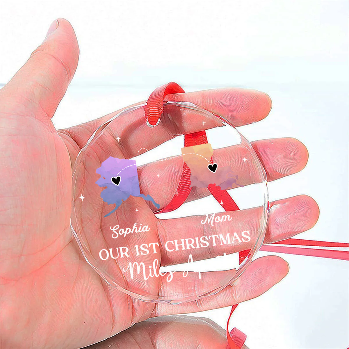 Our Christmas Miles Apart Same Love - Personalized Custom Glass Ornament - Image 2