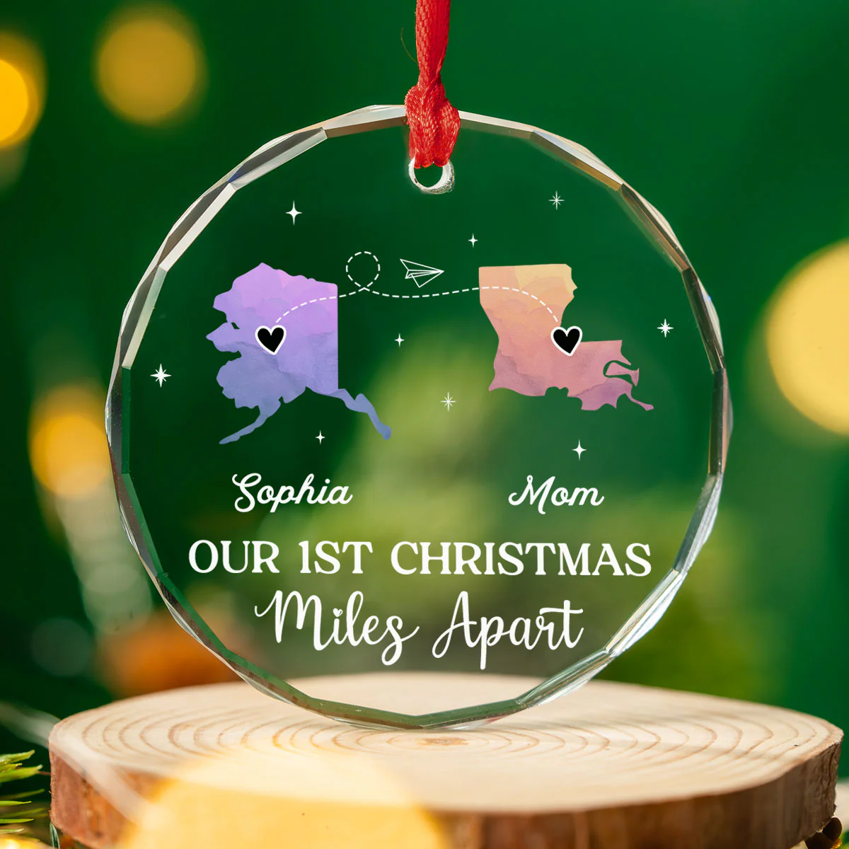 Our Christmas Miles Apart Same Love - Personalized Custom Glass Ornament - Image 4
