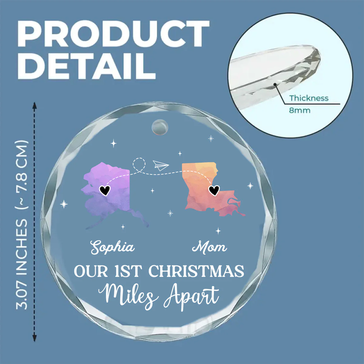 Our Christmas Miles Apart Same Love - Personalized Custom Glass Ornament - Image 5