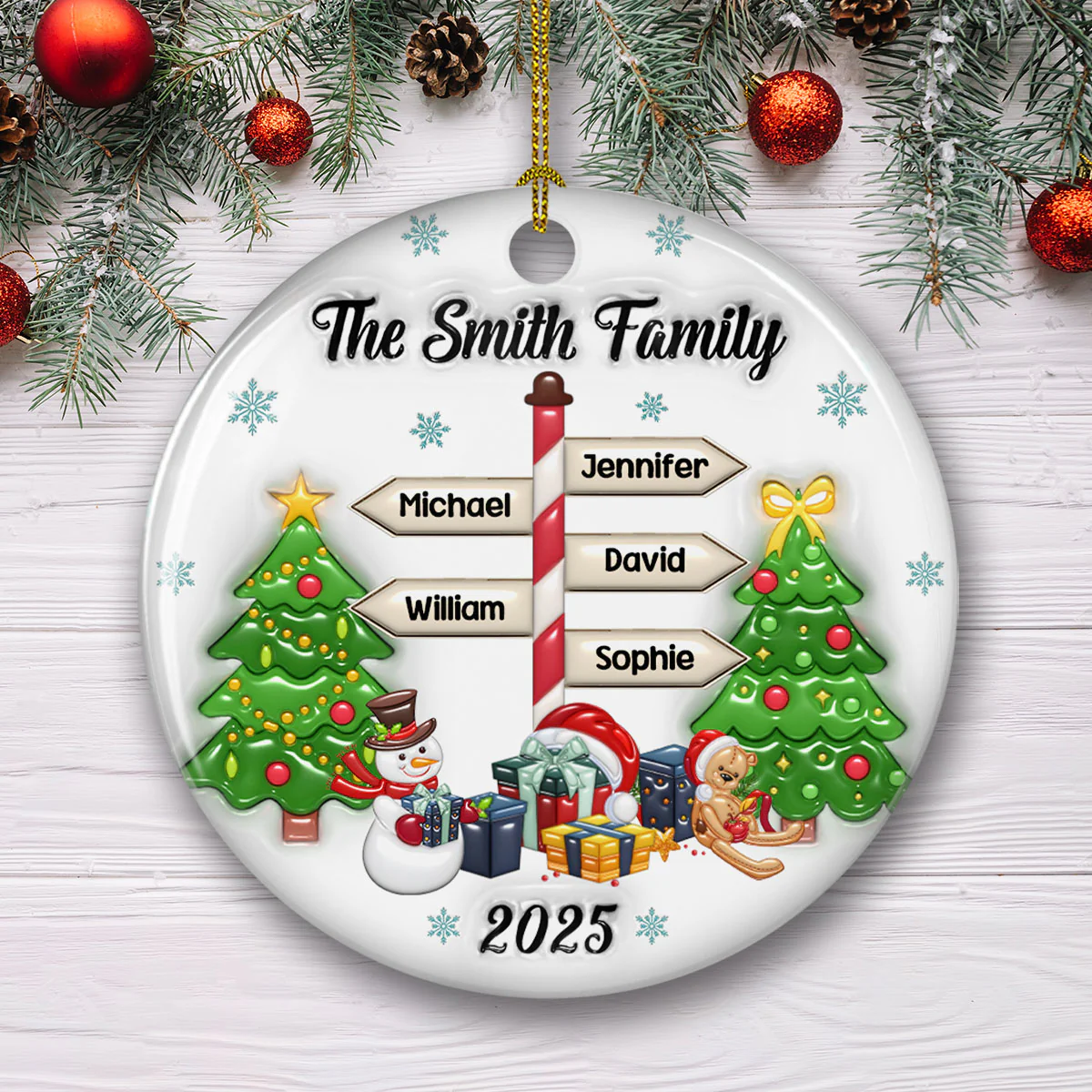 Our Family 2025 - Personalized Custom 3D Inflated Effect Ceramic Ornament - Image 2