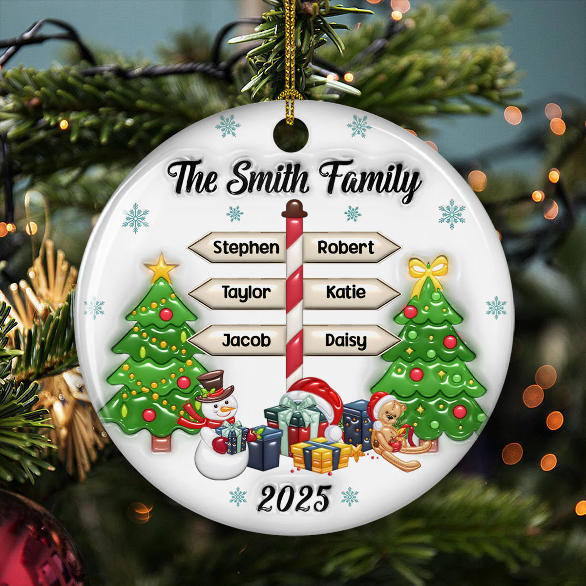 Our Family 2025 - Personalized Custom 3D Inflated Effect Ceramic Ornament - Image 3