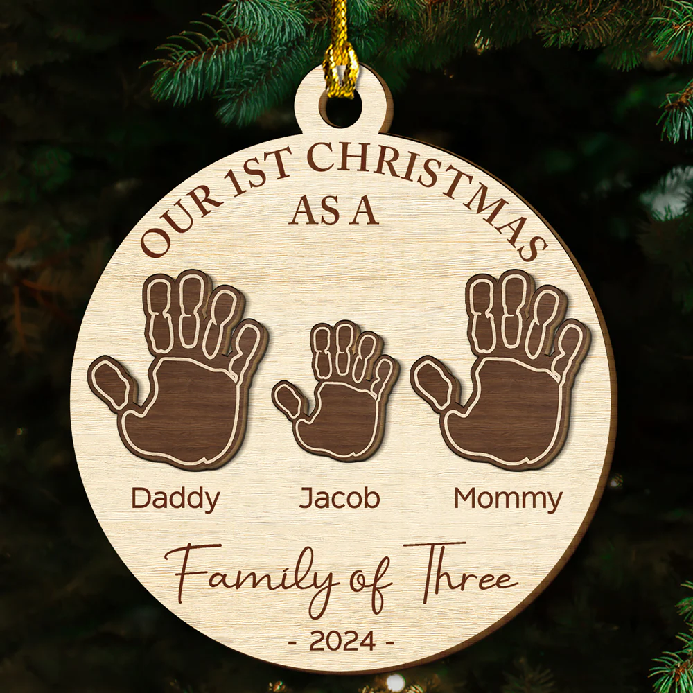 Our Family Handprints - Personalized Custom Freeshape 2-Layered Wood Ornament - Image 4
