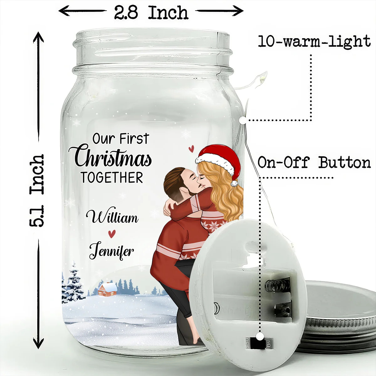 Happy First Christmas - Personalized Custom Mason Jar Light - Image 5
