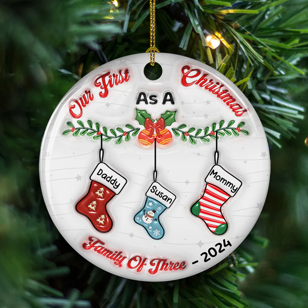 Our First Christmas As A Family - Personalized Custom 3D Inflated Effect Ceramic Ornament - Image 2