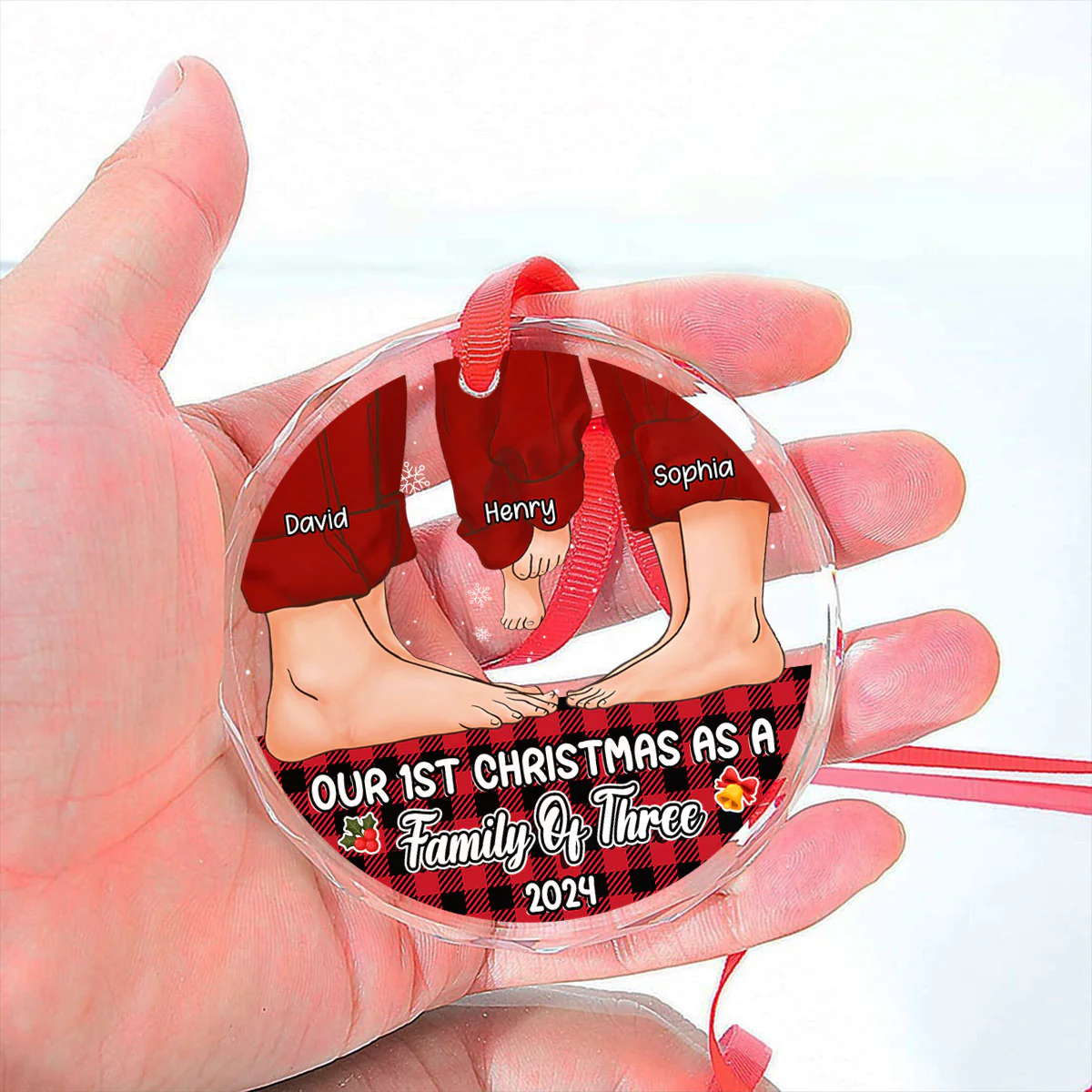 Our First Christmas As A Family - Personalized Custom Glass Ornament - Image 4